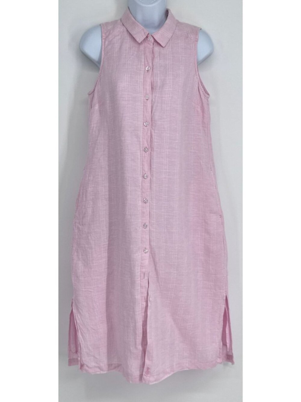 Tommy Bahama S Pink Sleeveless Button-Front Dress Plaid Linen Beach Resort